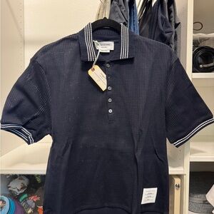 Thom Browne Navy Polo with White Trim
